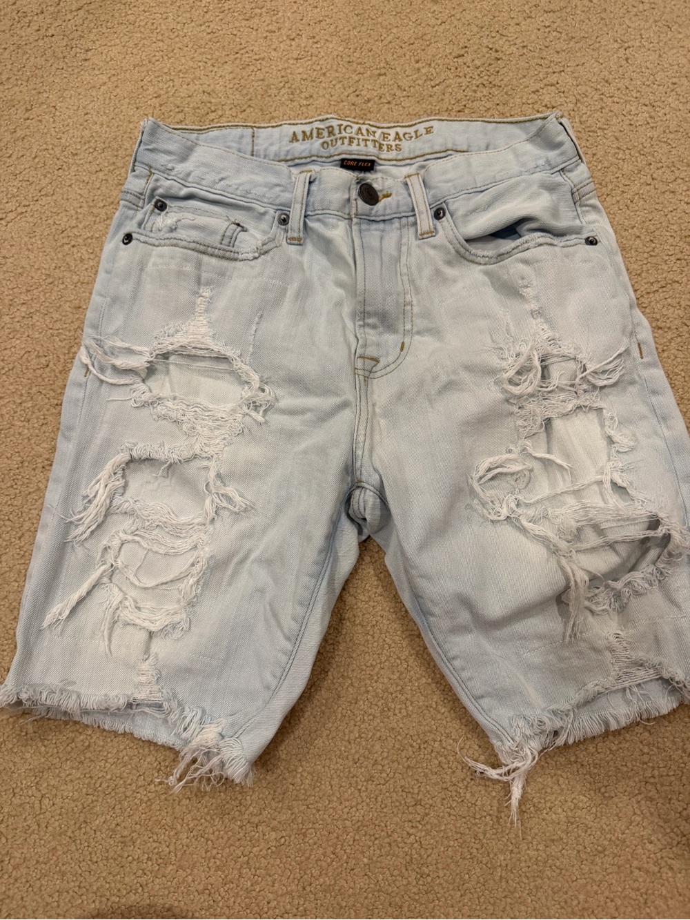 American Eagle Outfitters Light Blue Distressed Denim Jean Shorts